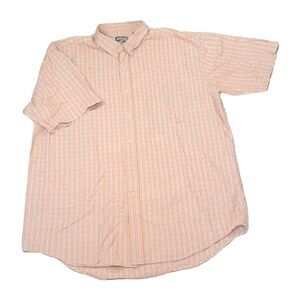​RUE 21 GUYS SHIRT LARGE ORANGE PLAID SHORT SLEEVE BUTTON UP COTTON CASUAL MENS